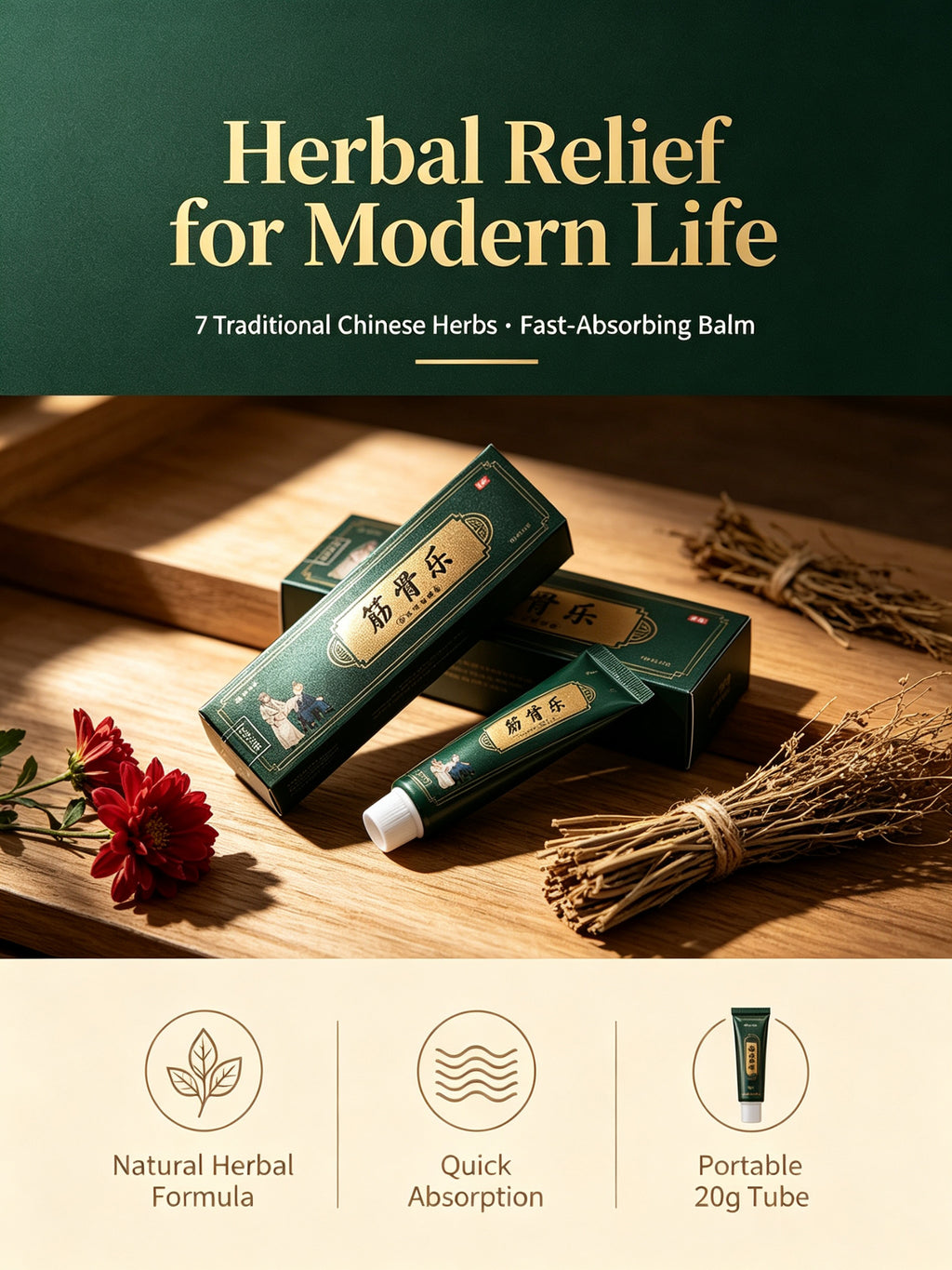 Wei Langzhong Herbal Balm - 7 Ancient Chinese Herbs, Muscle & Joint Discomfort Relief Cream, 20g Portable Tube