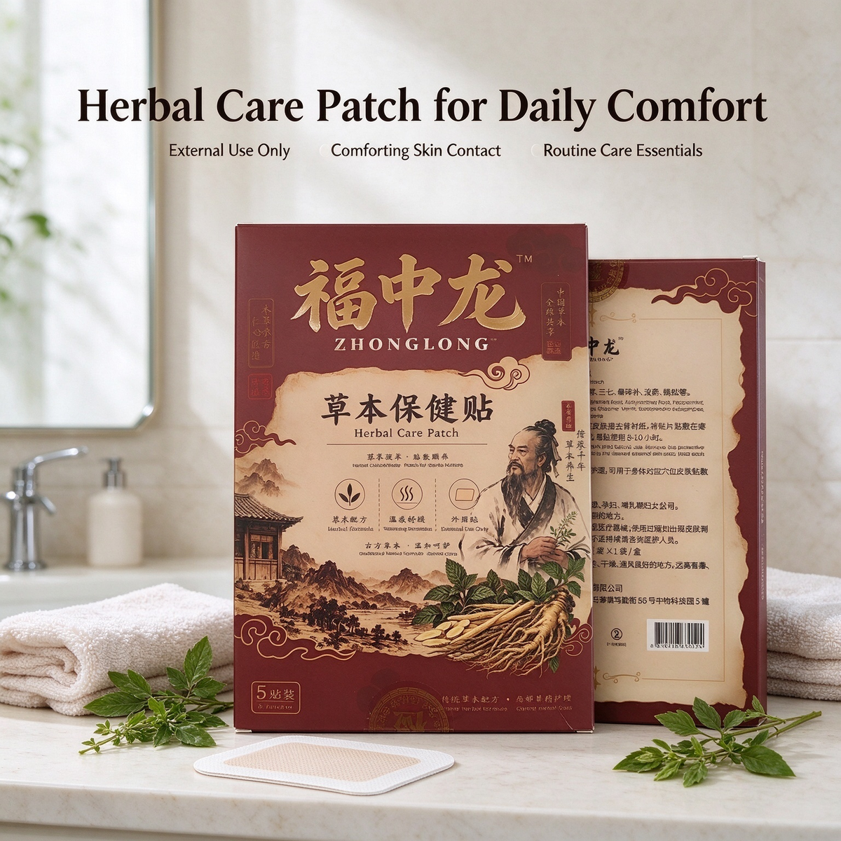 ZHONGLONG Herbal Warm Comfort Patches | Traditional Botanical Warming Patches for Neck, Shoulder & Joint Wellness | 5 Patches