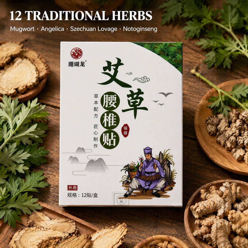 Coral Dragon Mugwort Lumbar Patches - 12 Count Herbal Lower Back Relief Patches, Natural Wormwood Formula for Back Pain, Muscle Stiffness & Lumbar Discomfort, Traditional Chinese Medicine Patches